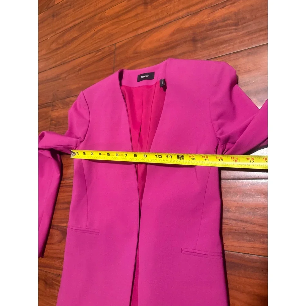 Theory Pink Isita R Classic Suit Blazer Collarless Virgin Wool Jacket Size 00